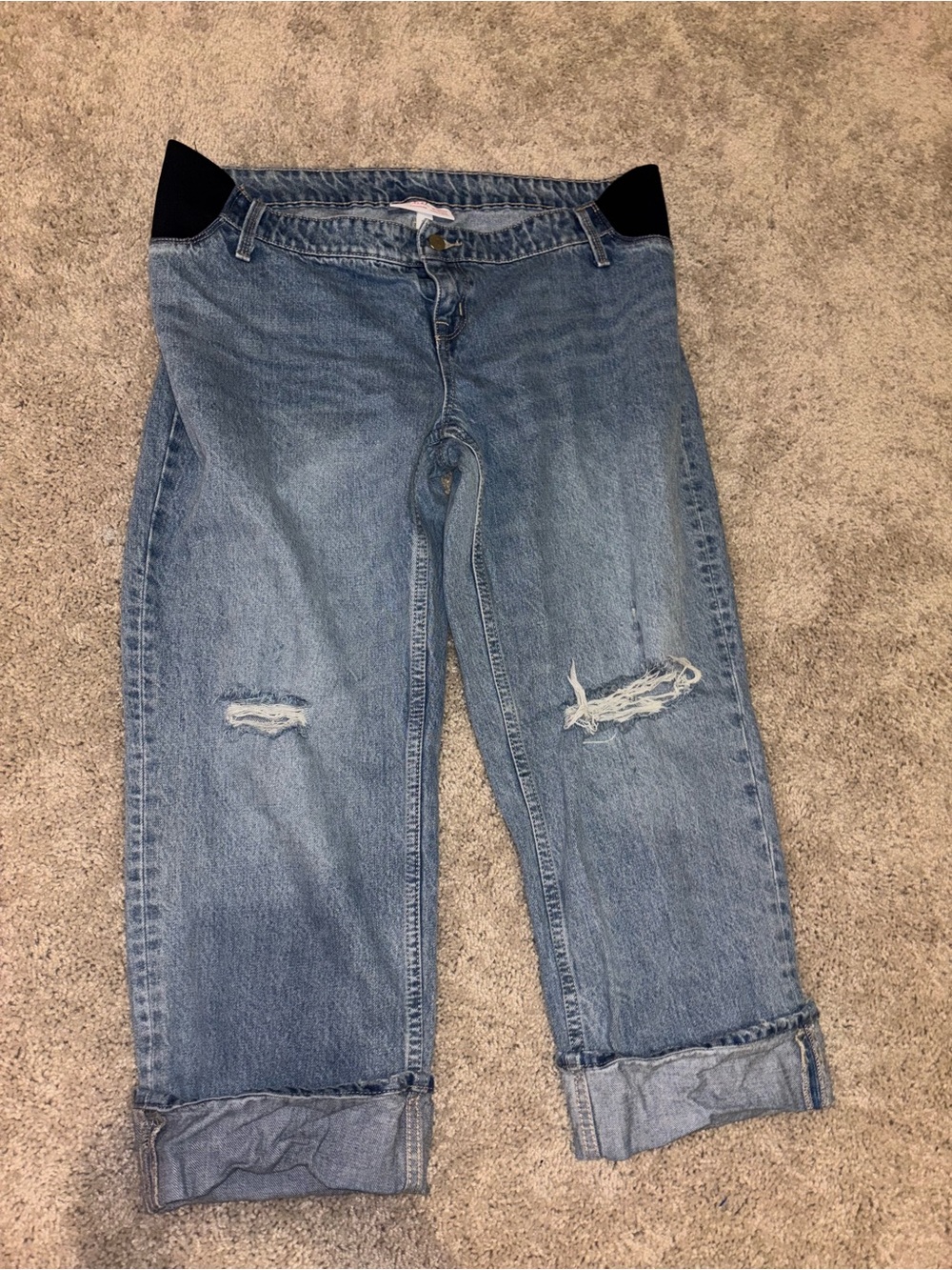Isabel Maternity Distressed Cropped Straight Leg Jeans Side Panel Denim 12